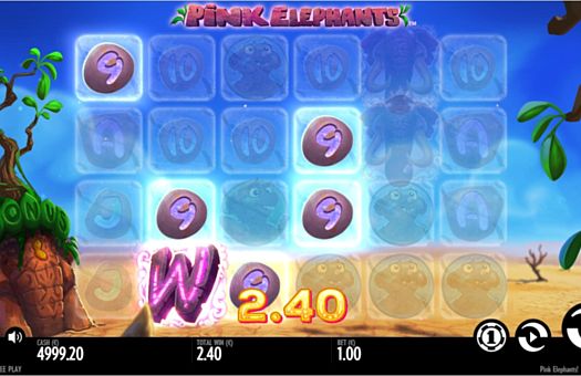 Игровой автомат Pink Elephants - призовая комбинация с диким символом Призовая комбинация с диким символом в игровом автомате Pink Elephants